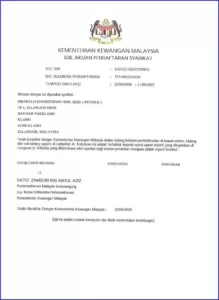 Ministry of Finance Registration Certificate | Proweld Engineering